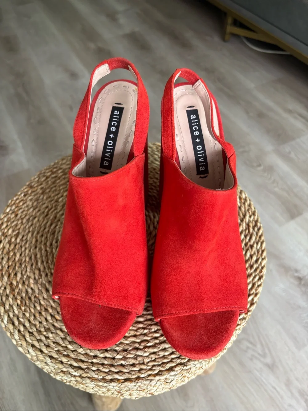 Alice + Olivia Red Suede Platform Slingback Heels